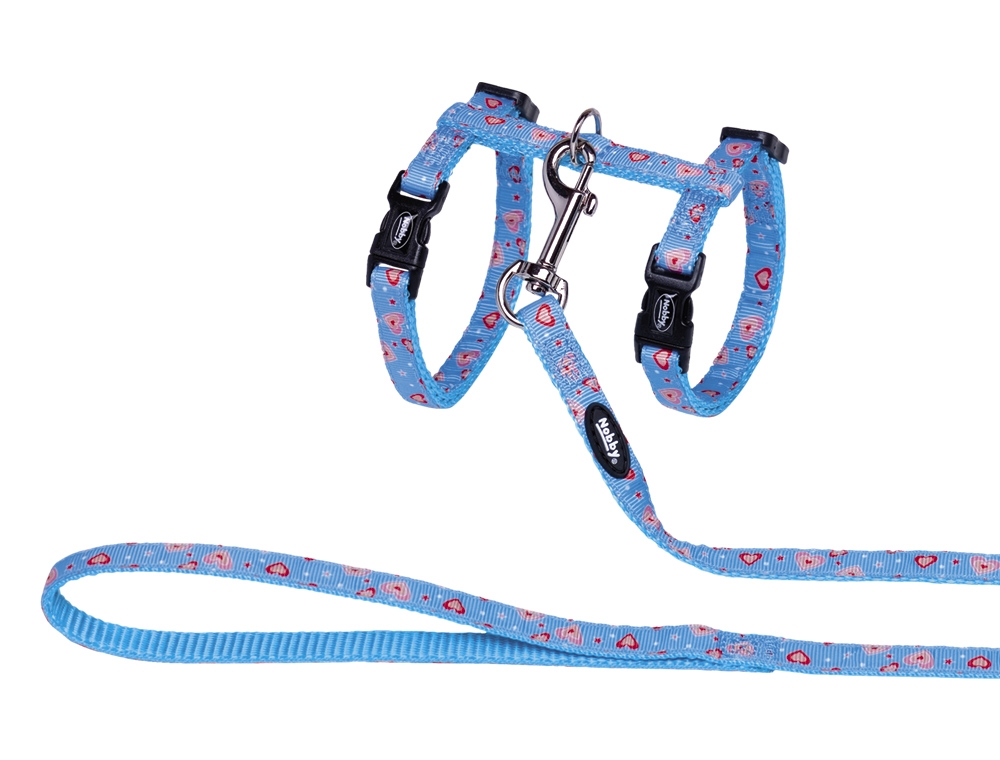 Peitoral com trela para gato "Heart Azul Claro"