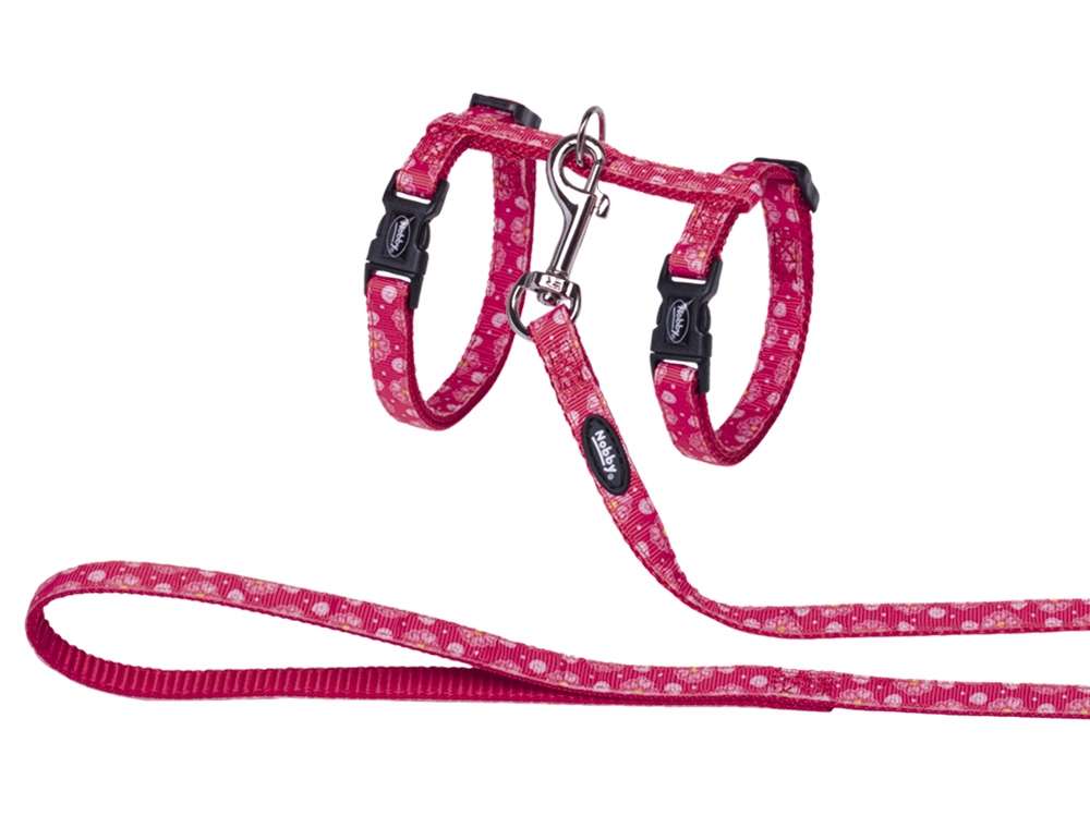 Peitoral com trela para gato "Flower Vermelho"