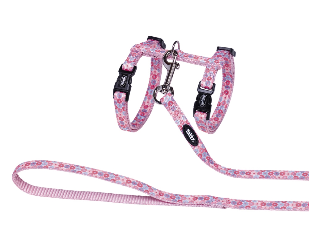 Peitoral com trela para gato "Flower Rosa"