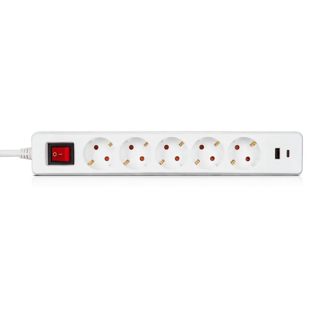 Extensão Quíntupla USB A + Carregamento Rápido