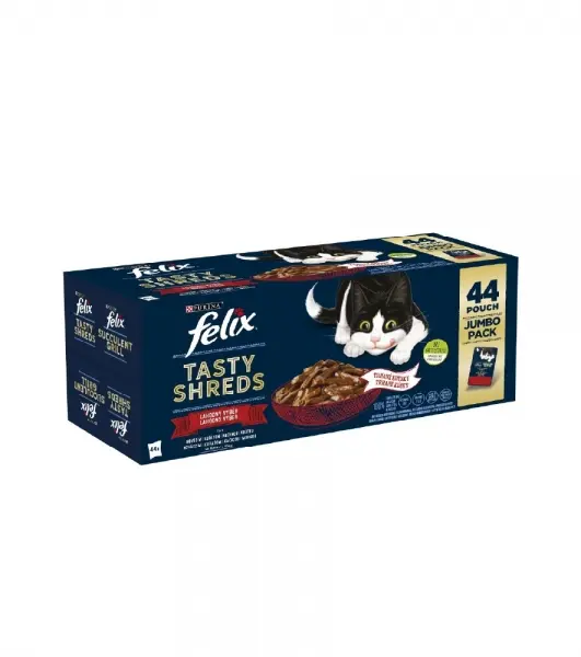 Felix Tasty Shreds Seleção de Carndes Vaca, Frango, Pato, Peru, 44x80gr