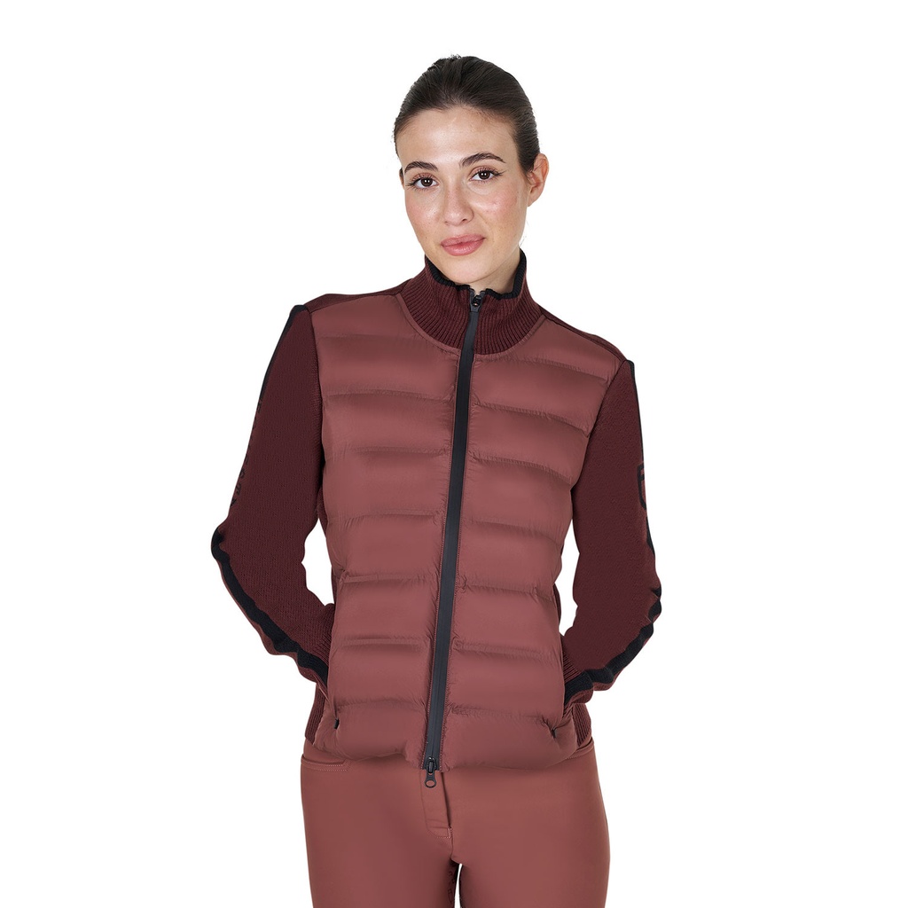 Casaco feminino de nylon e malha com zíper