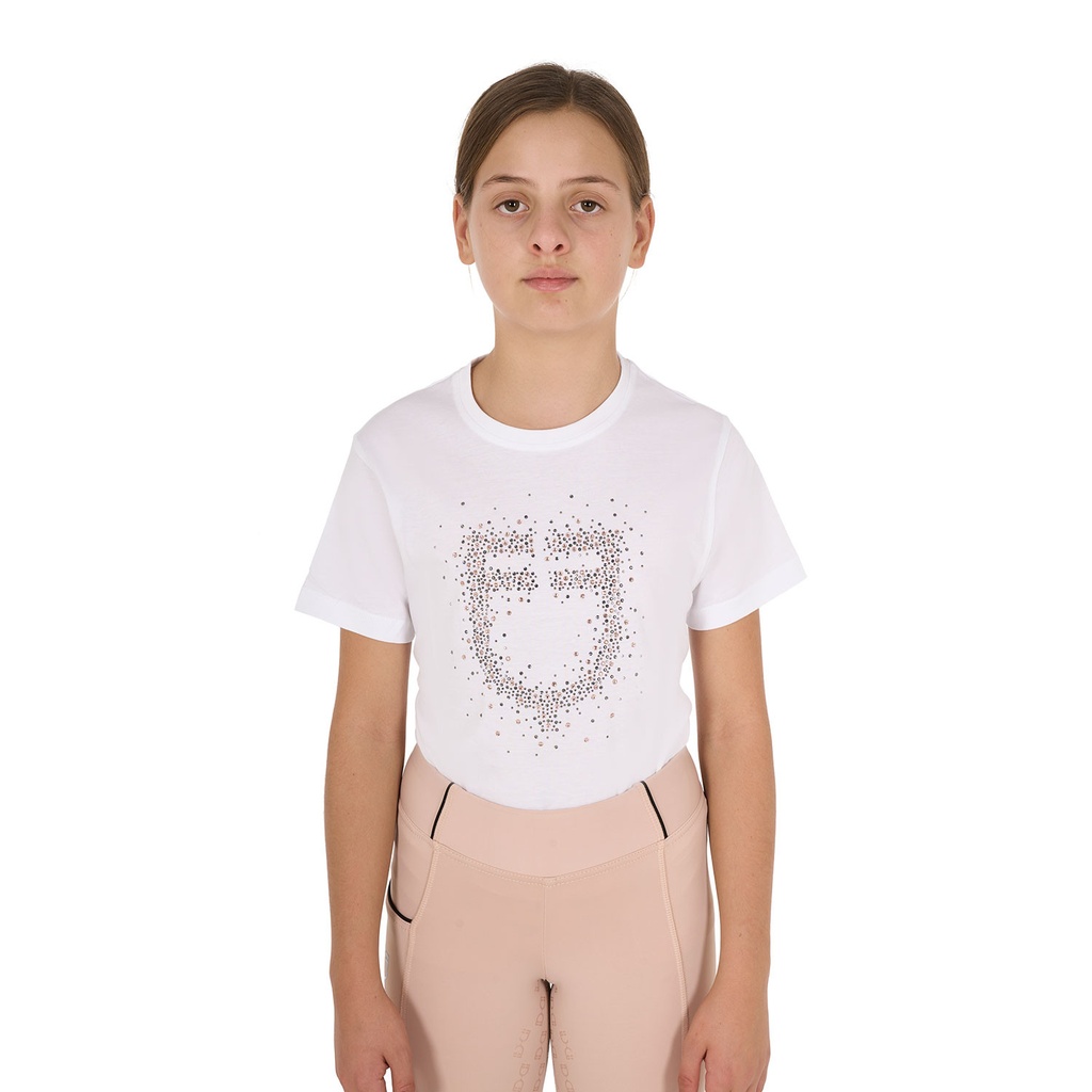 Camiseta infantil slim fit com logotipo glitter rosa