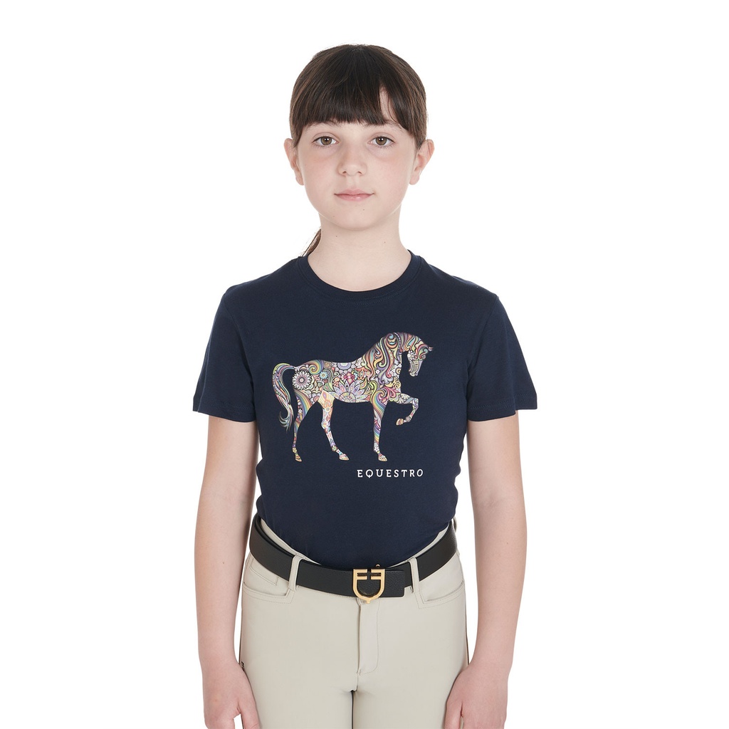 Camiseta infantil slim fit com silhueta de cavalo floral