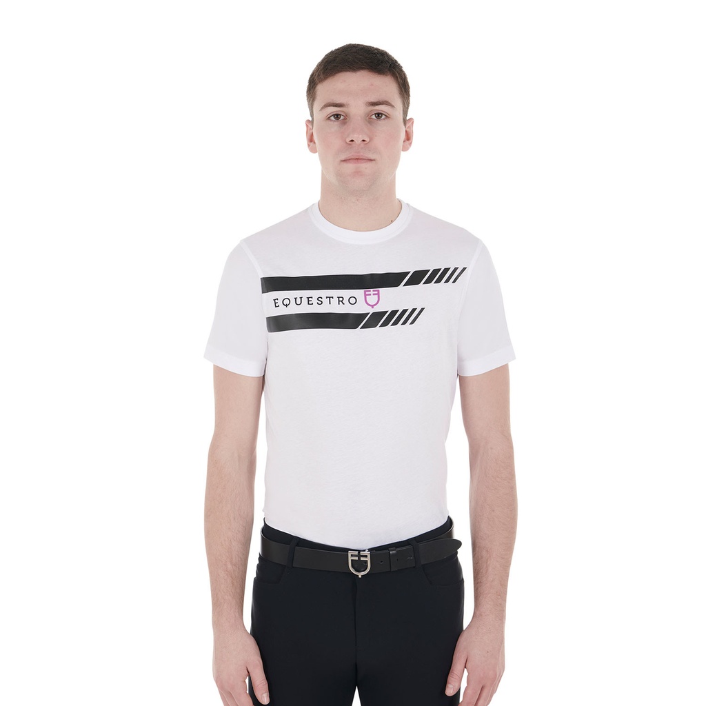 Camiseta masculina slim fit com logo roxo e detalhes pretos
