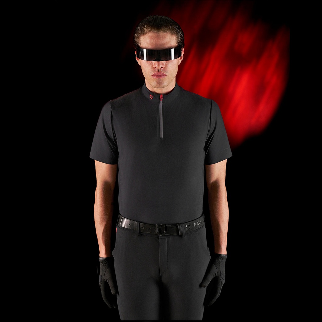 Polo de treino masculino Equestro Ridertechnology manga curta e zíper