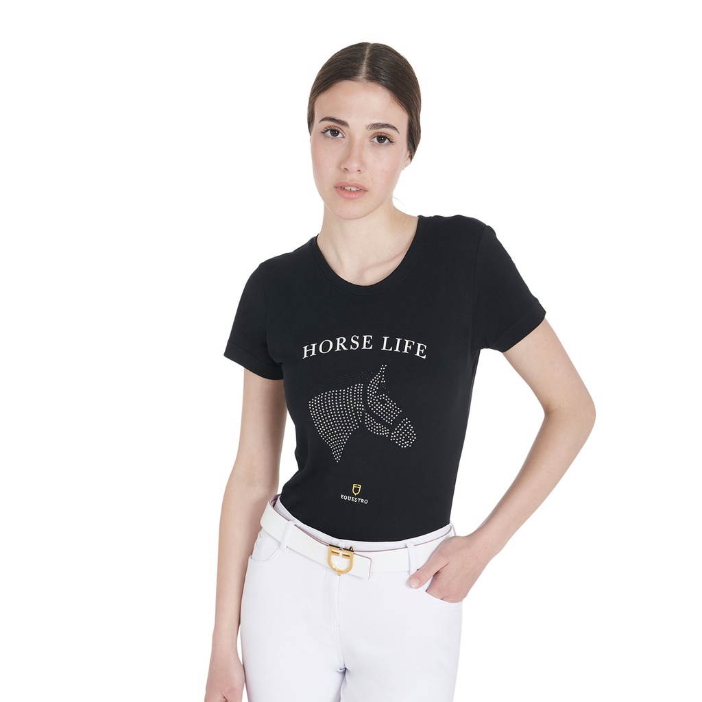 Camiseta feminina slim fit Horse Life com strass