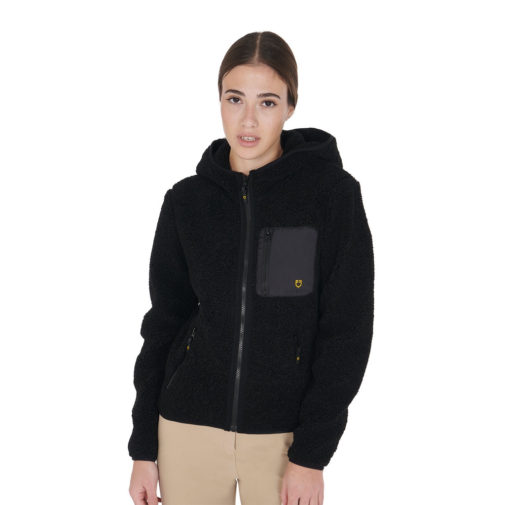 Moletom feminino de fleece felpudo com bolso frontal