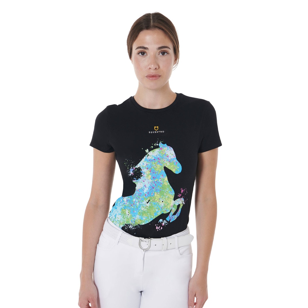 Camiseta feminina slim fit com estampa de cavalo abstrato