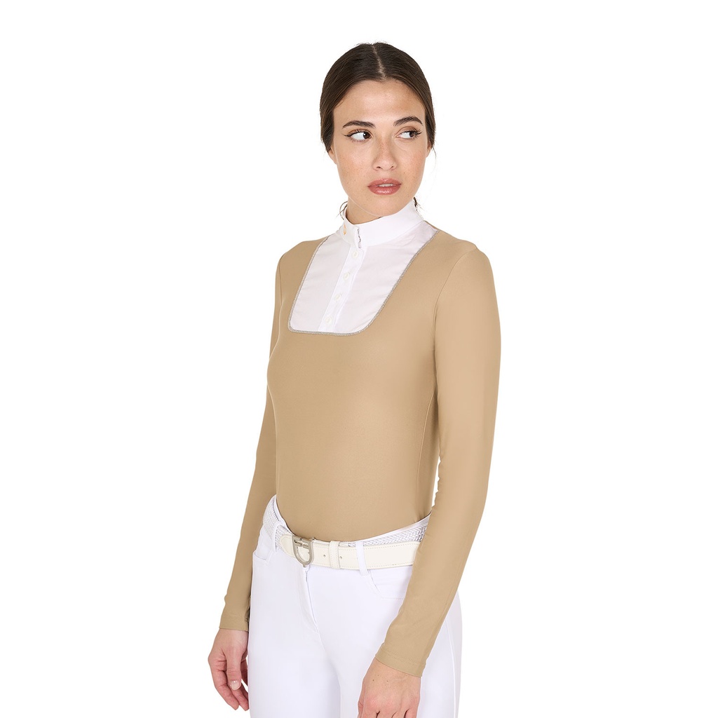 Polo feminino slim fit para competição com botões