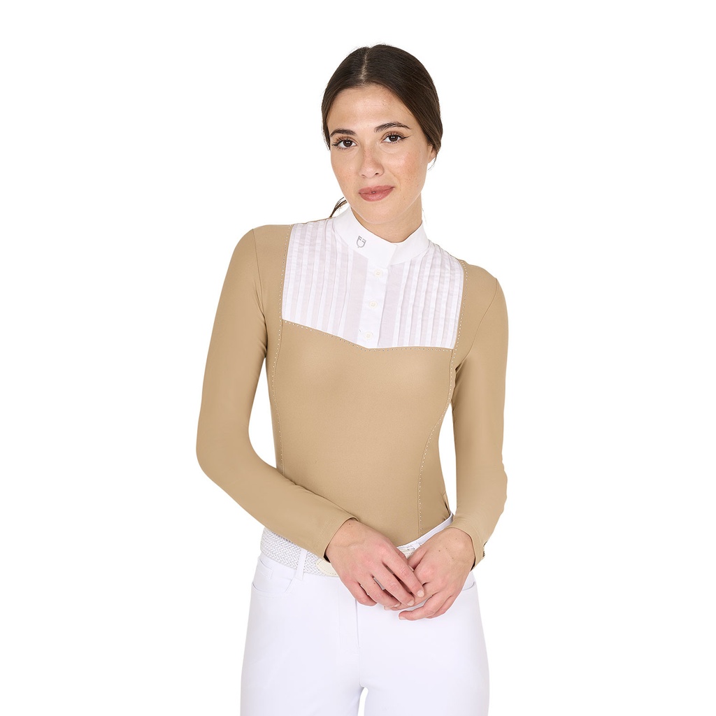 Polo feminino slim fit de concurso com strass