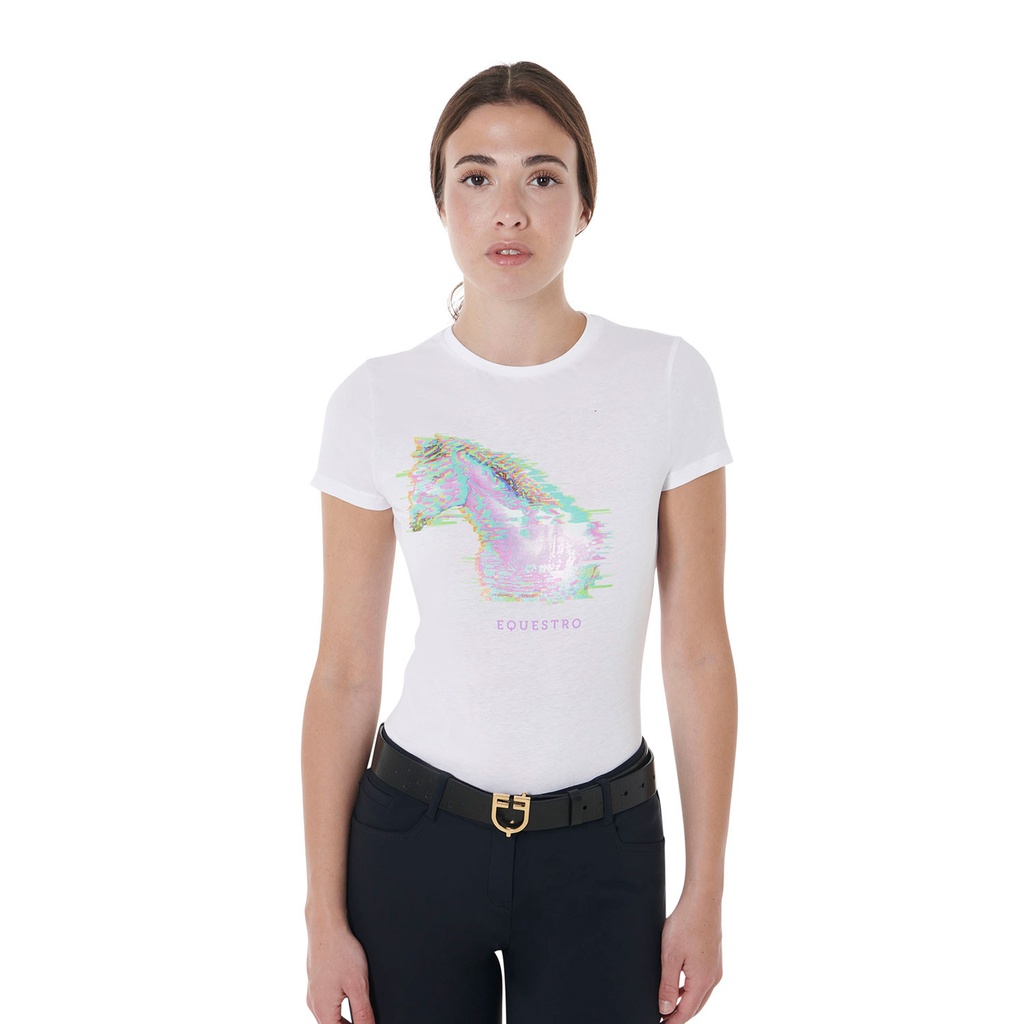 Camiseta feminina slim fit com estampa de cavalo
