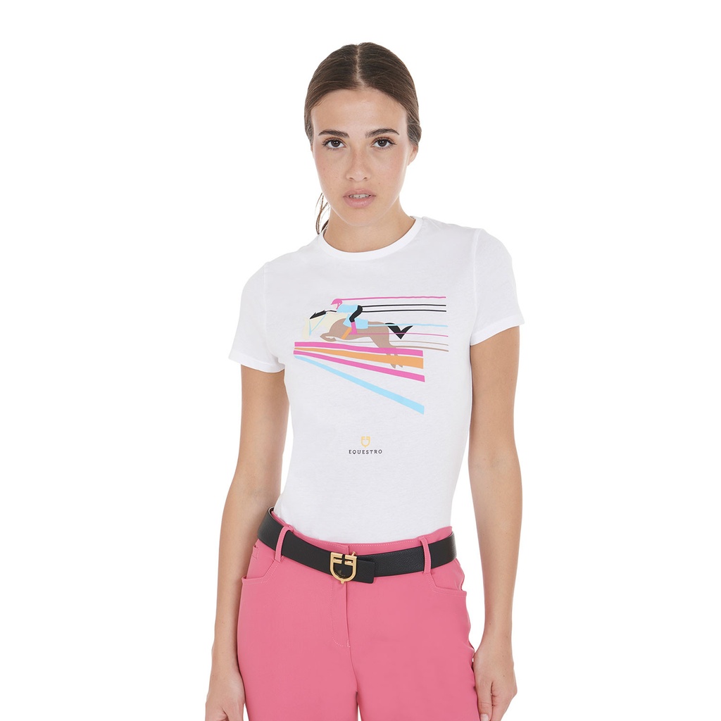 Camiseta feminina slim fit com estampa de salto colorido