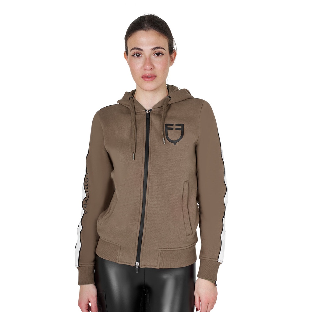 Casaco feminino com capuz e zíper frontal