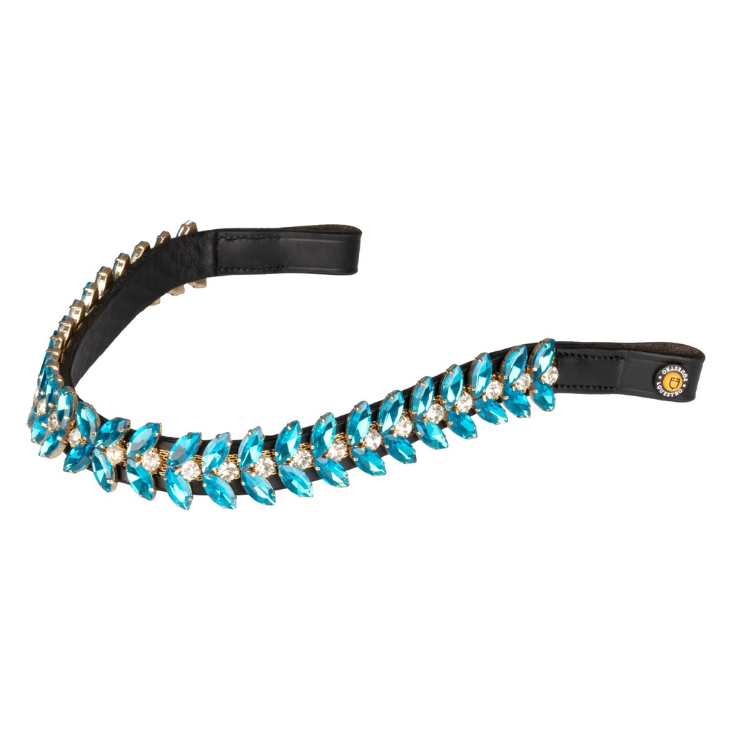 Testeira de couro cristal com blue jets
