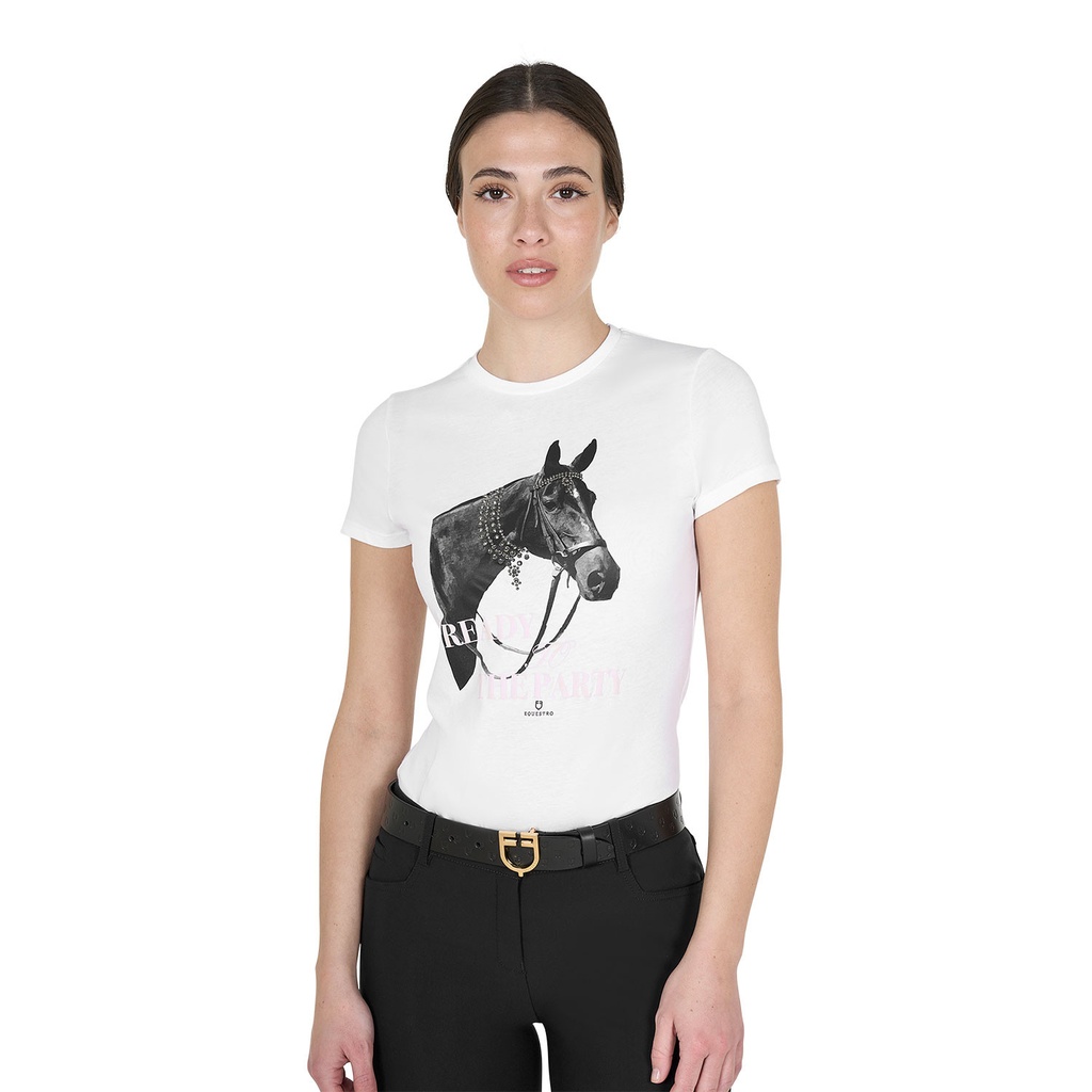 Camiseta feminina Ready To The Party de algodão com strass