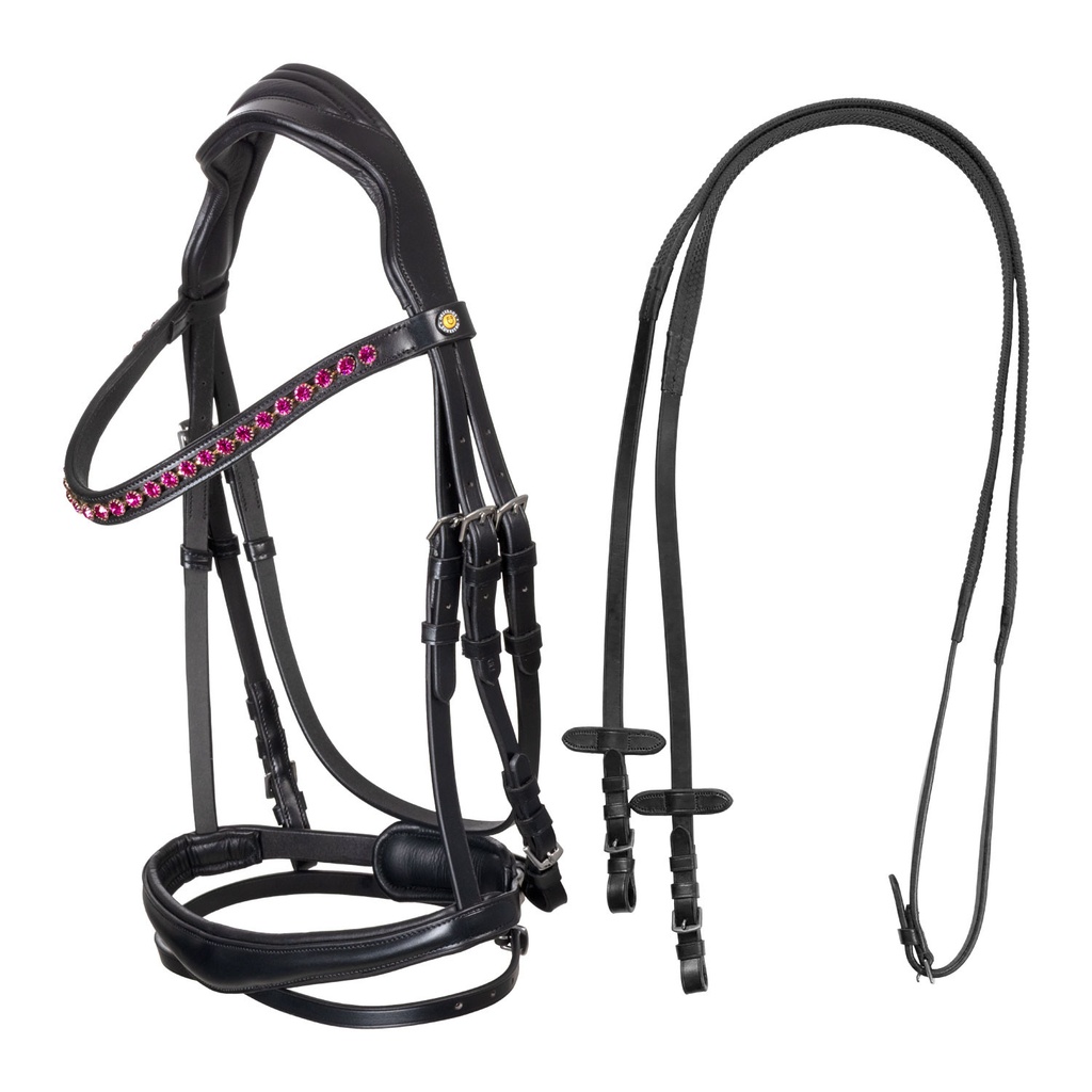 Cabeçada tipo snaffle com pedras fúcsia
