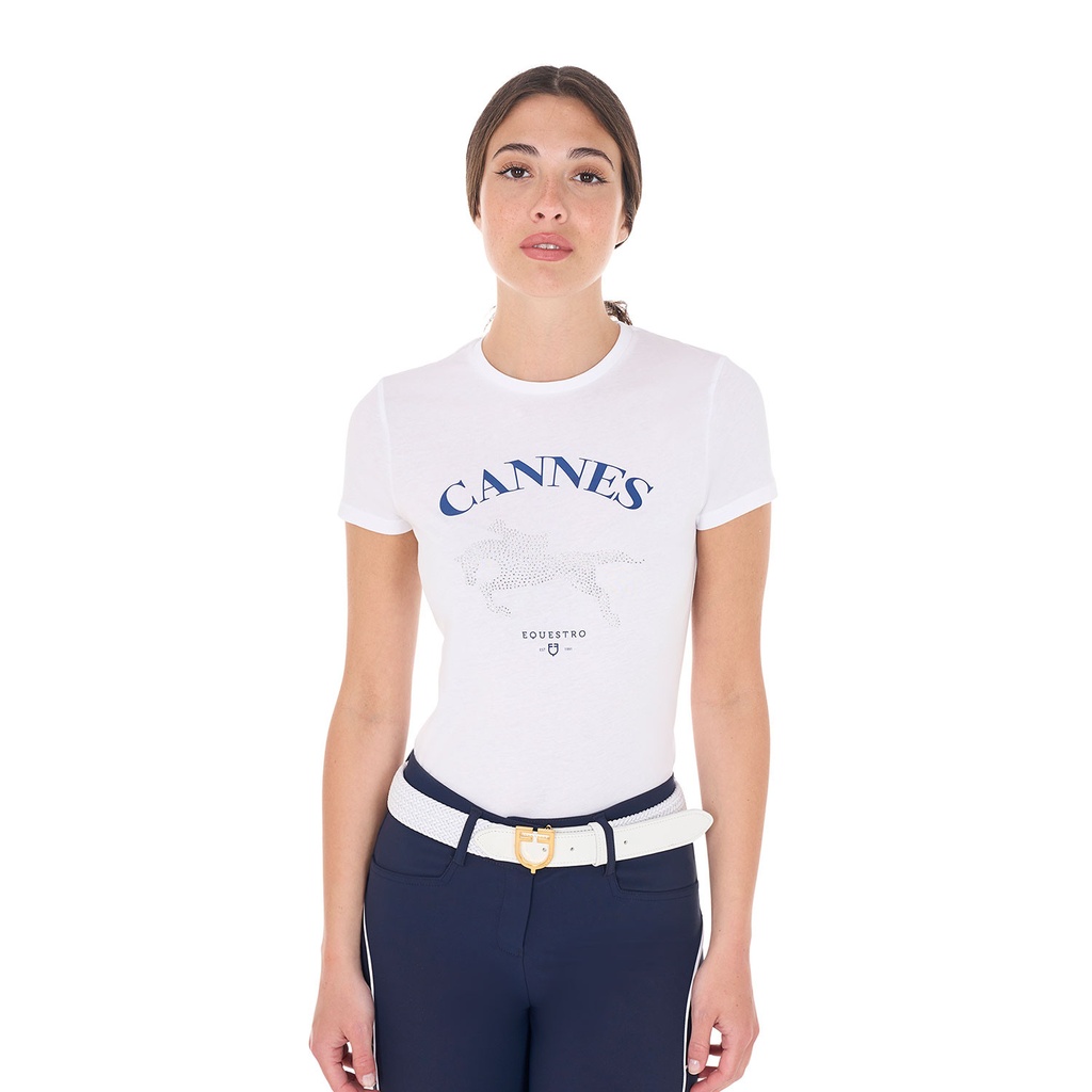 Camiseta feminina Cannes de algodão com strass