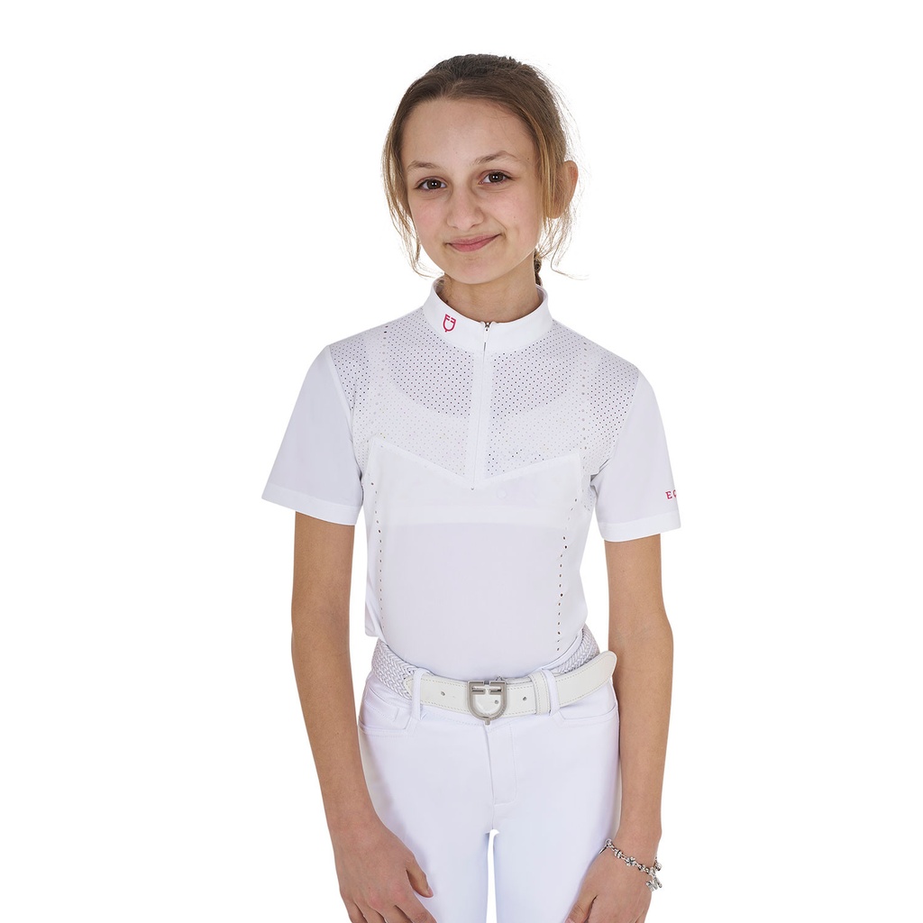 Polo de concurso infantil slim fit em tecido perfurado