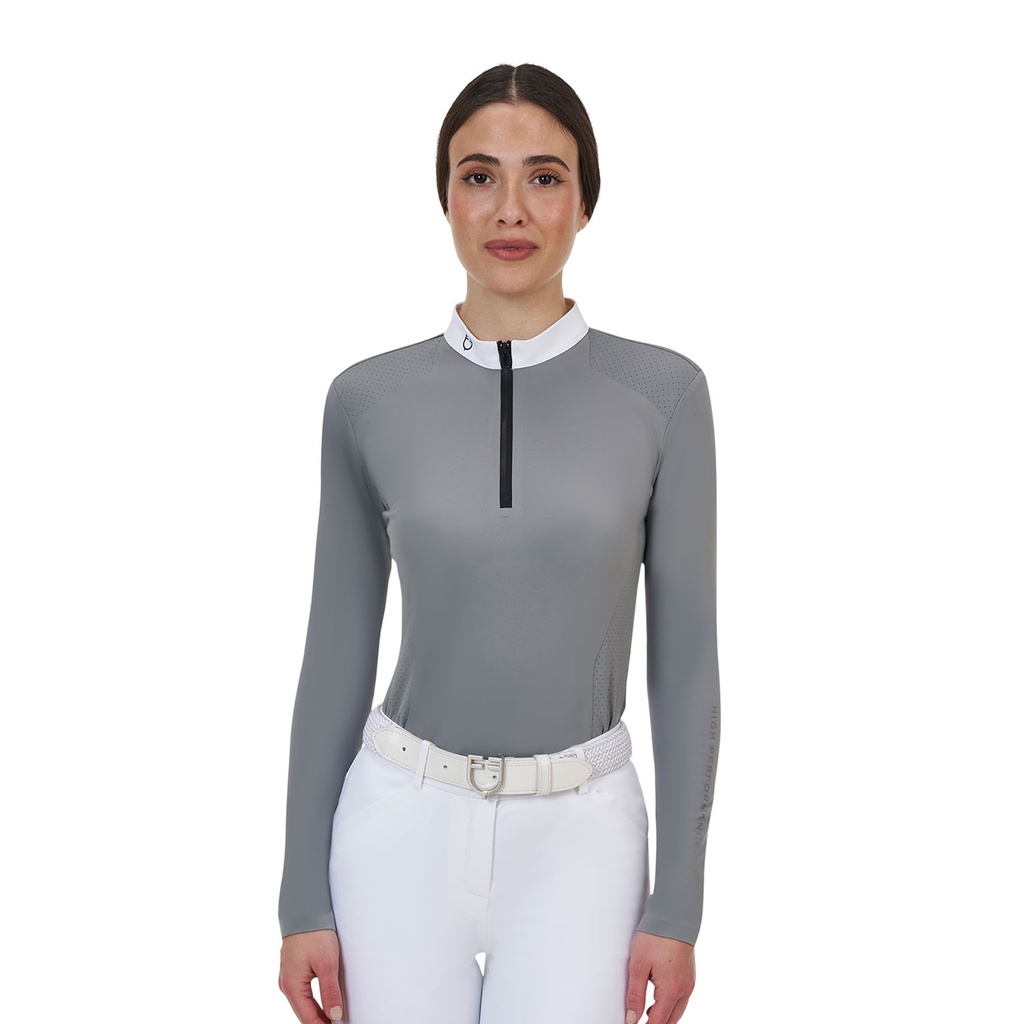 Polo concurso feminino Equestro Ridertechnology manga longa e zíper