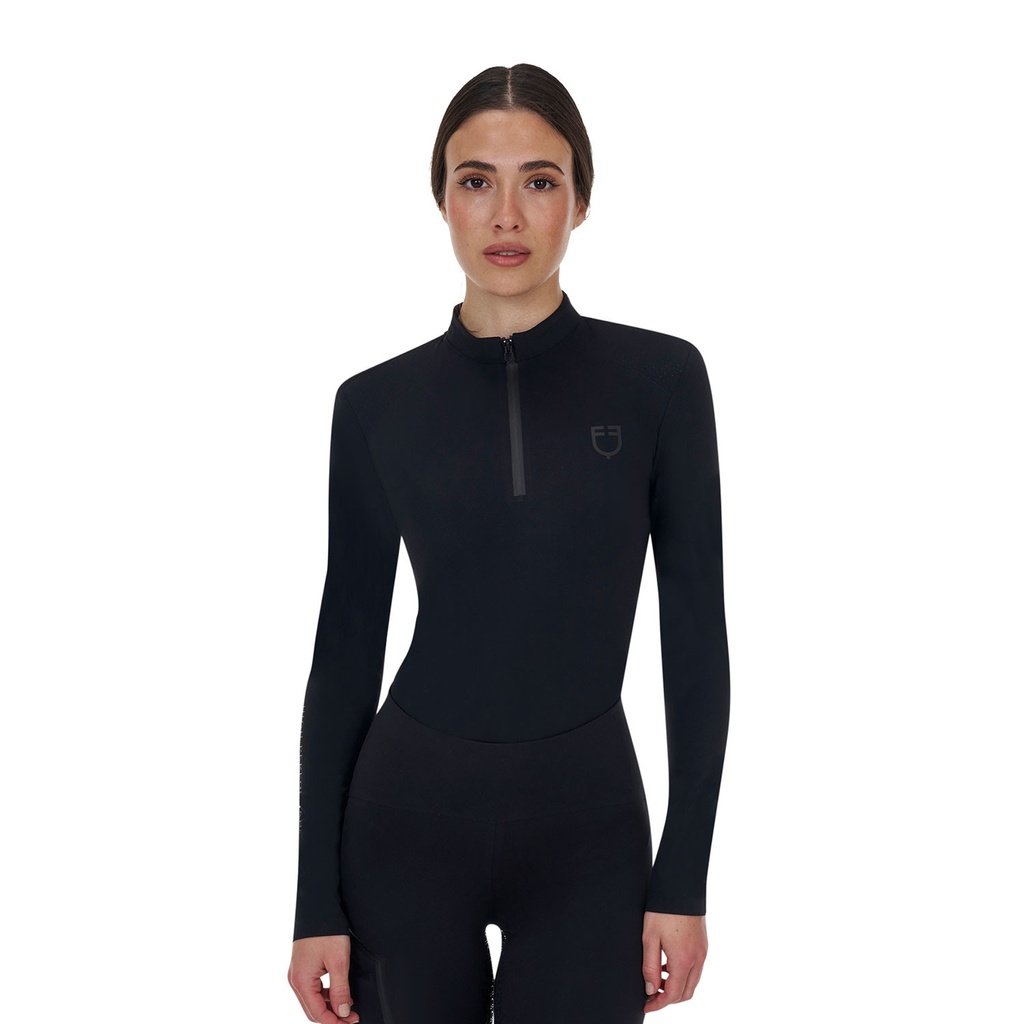 Polo de treino feminino Equestro Ridertechnology manga longa e zíper