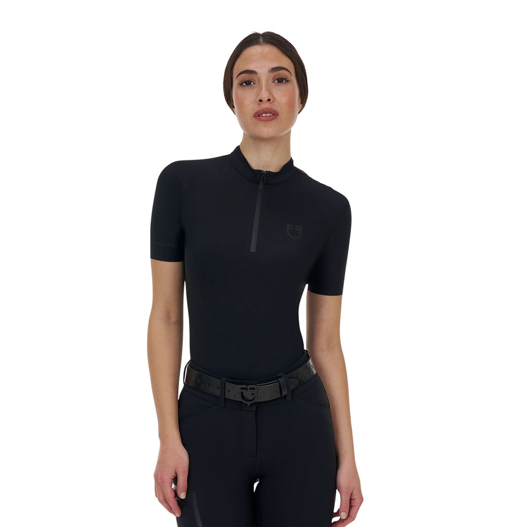 Polo de treino feminino Equestro Ridertechnology manga curta e zíper