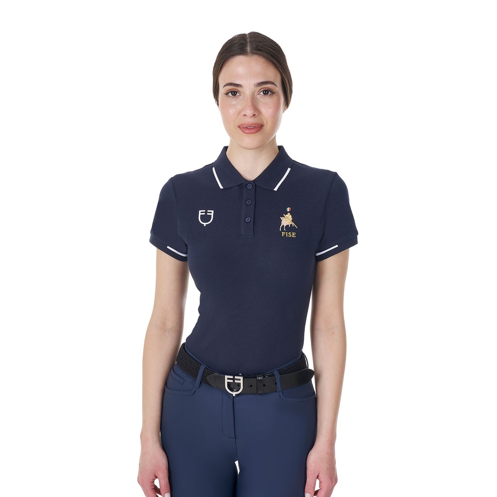 Polo feminino de treino três botões Equestro X FISE