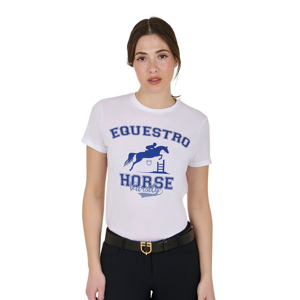 Camiseta de algodão varsity feminina Horse