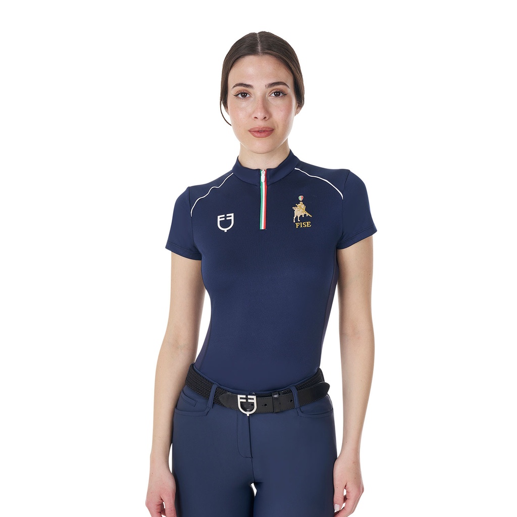 Pólo feminino de treino com zíper tricolor Equestro X FISE