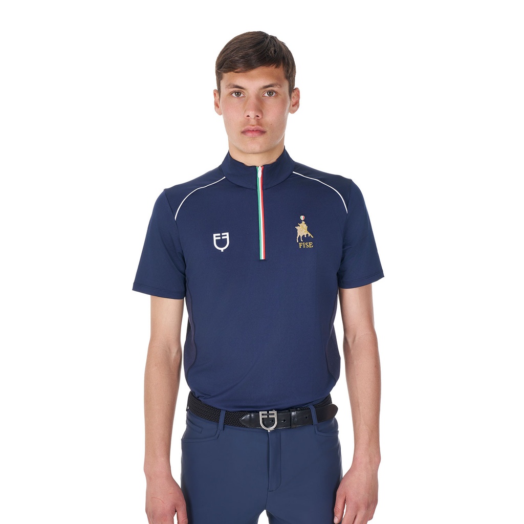 Polo masculino de treino com zíper tricolor Equestro X FISE