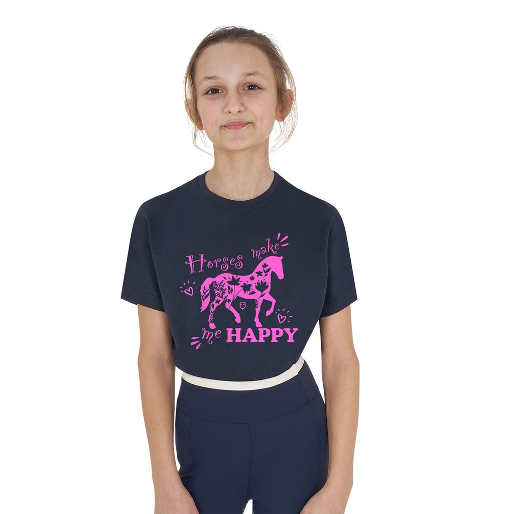 Camiseta de algodão que me faz feliz, cavalo da menina