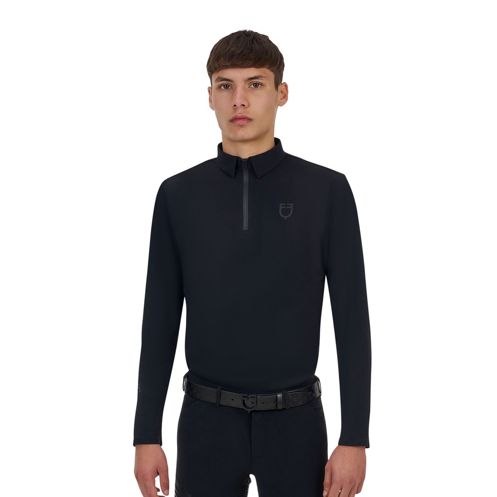 Camiseta polo masculina Equestro Ridertechnology manga longa e zíper