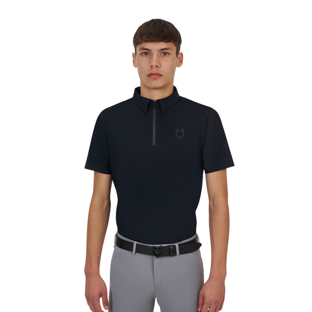 Polo de treino masculino Equestro Ridertechnology mangas curtas e zíper