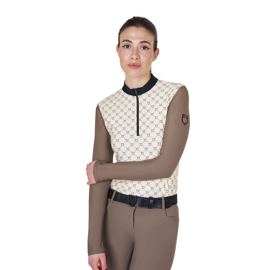 Camisa polo feminina de treino monogramada com zíper e manga longa