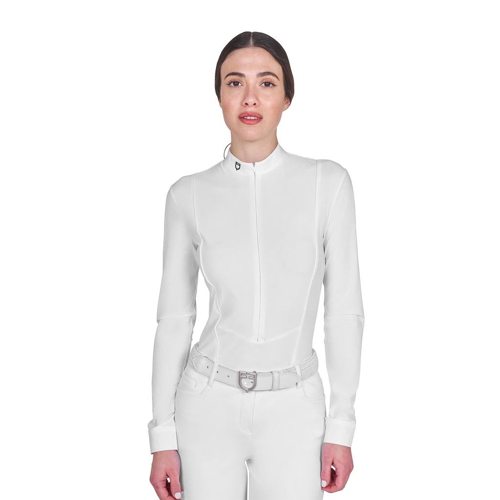 Polo feminino de manga longa com zíper