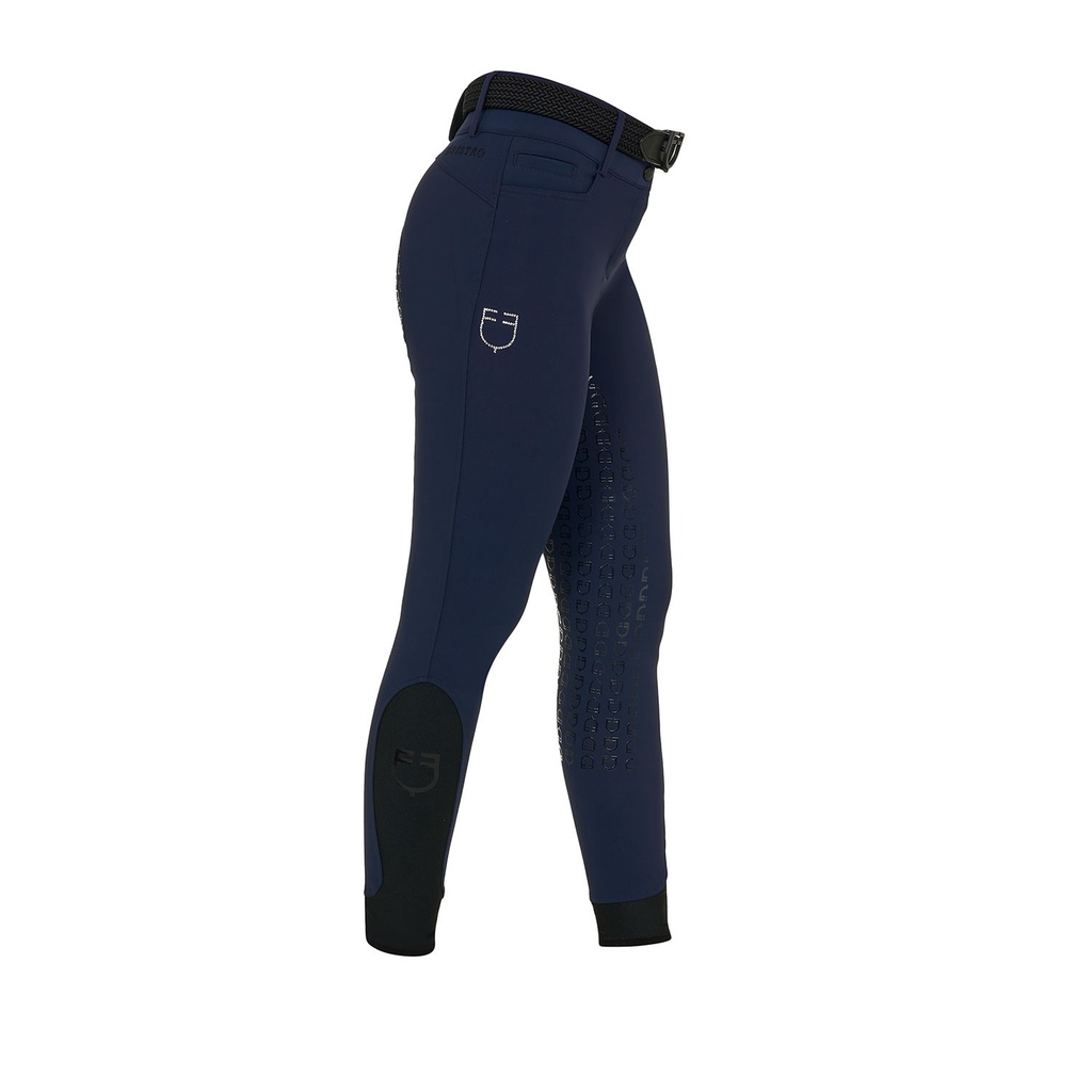 Calças femininas full grip de cintura alta com logotipo em strass