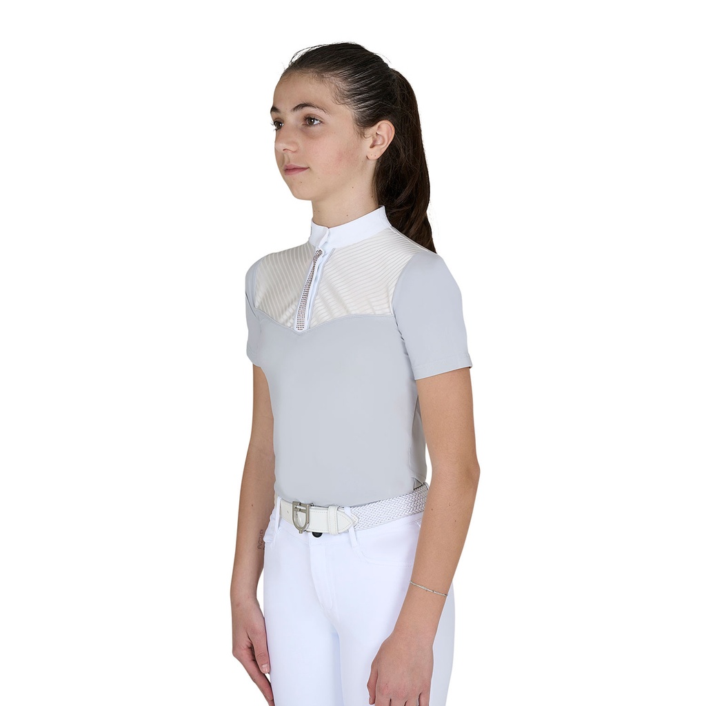 Polo concurso para menina slim fit com inserções em tecido tipo seda
