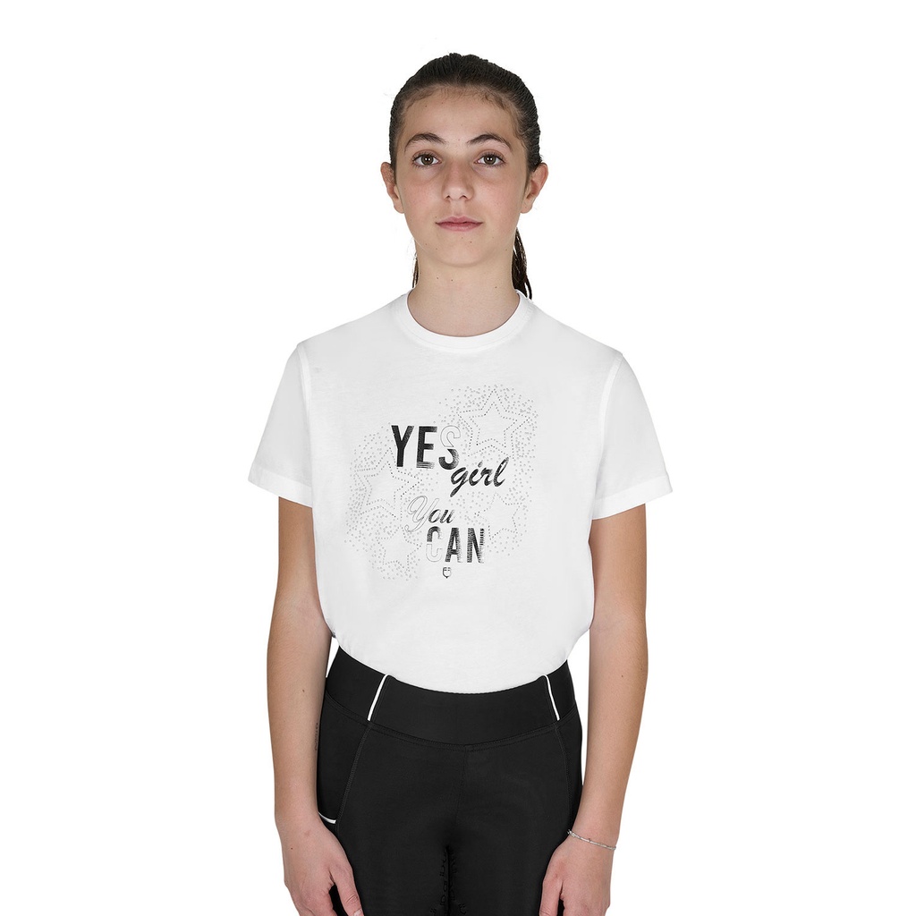 Camiseta de algodão feminina "Yes Girl You Can"