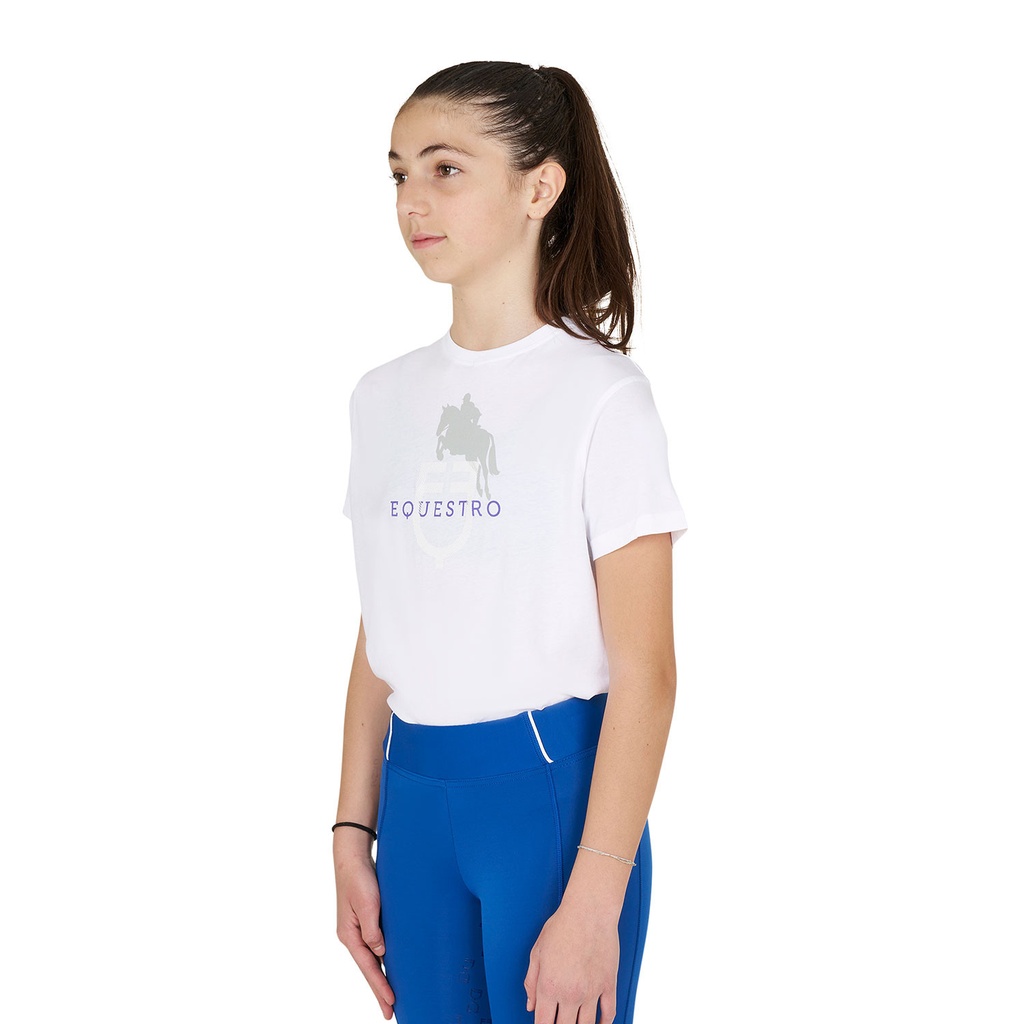 Camiseta de algodão com logo brilhante de salto a cavalo infantil