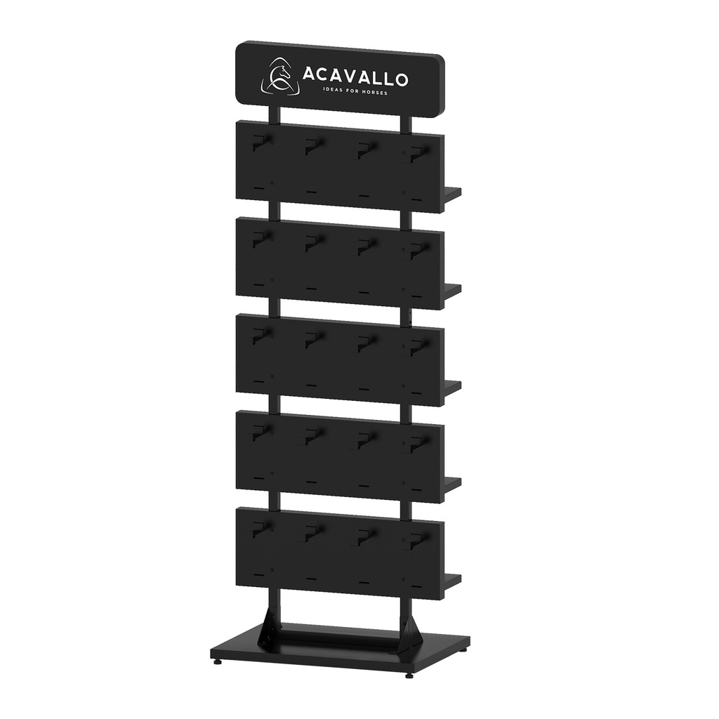 Expositor porta-cabides de MDF em aço com acabamento vertical, logotipo Acavallo 198x50x70