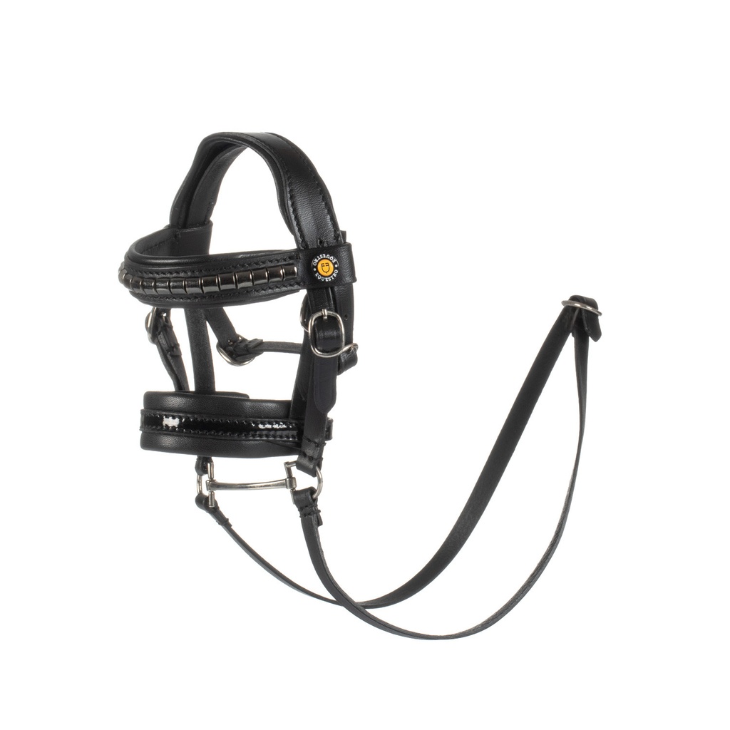 Rédea para cavalo de brinquedo couro e clincher prata