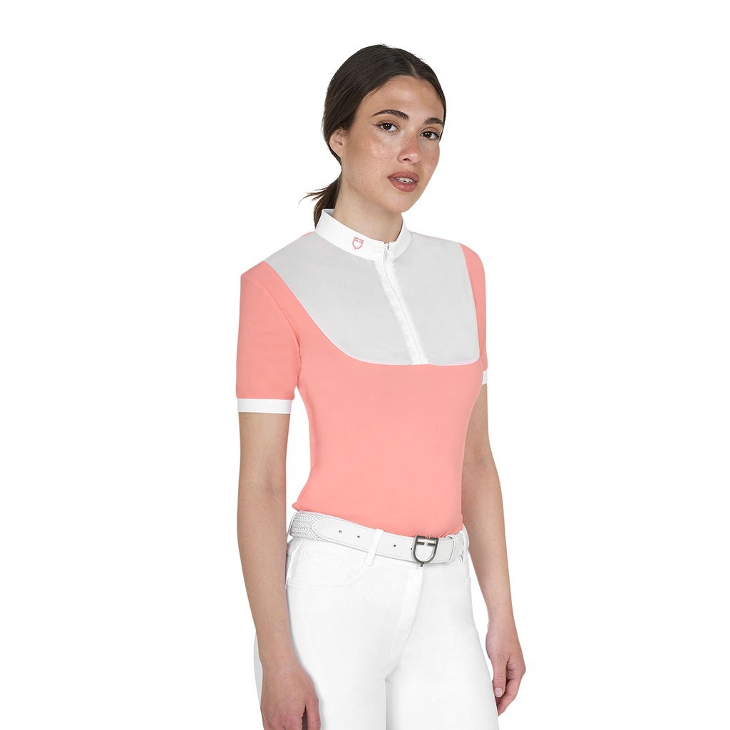 Pólo de competição elegante feminino em jacquard de manga curta