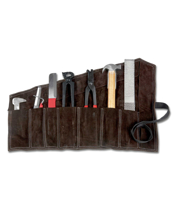 Conjunto de ferramentas do ferrador com bolsa de couro