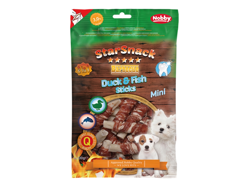 Snack MINI de barbecue  de pato e peixe