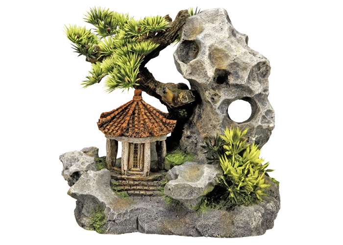 Decoração para Aquários, Lagos e Mesas com plantas "TEMPLE ON CLIFF"