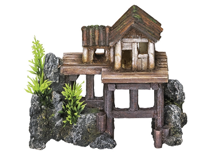 Decoração para Aquários, Lagos e Mesas com plantas "WOODEN HOUSE"