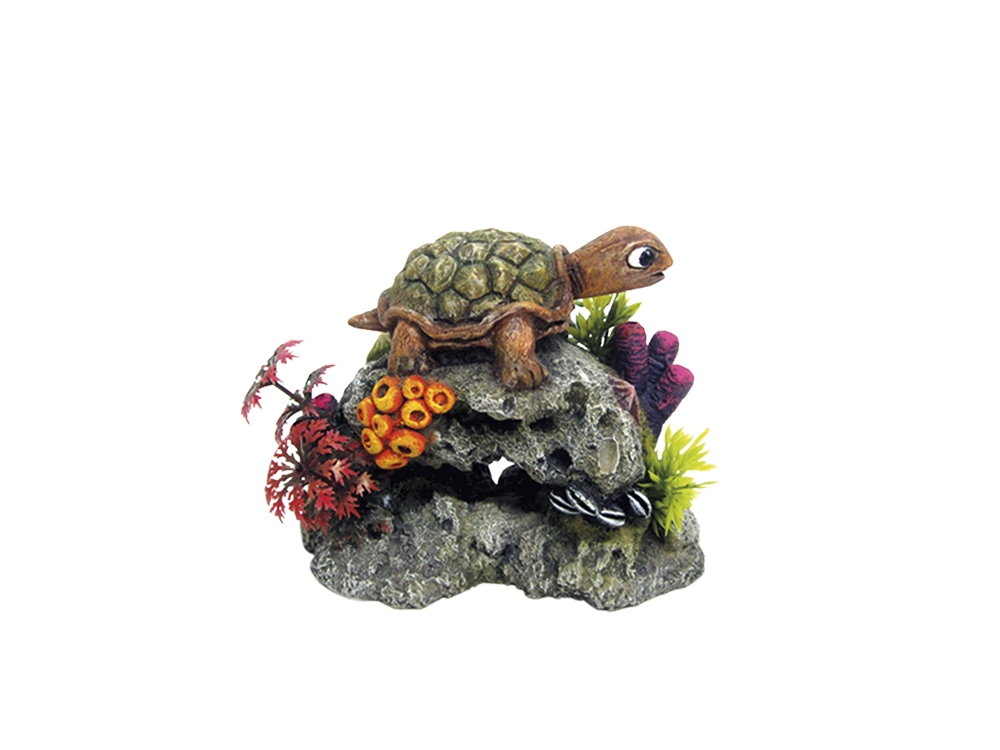 Decor Aqua com plantas "TURTLE ON ROCK"