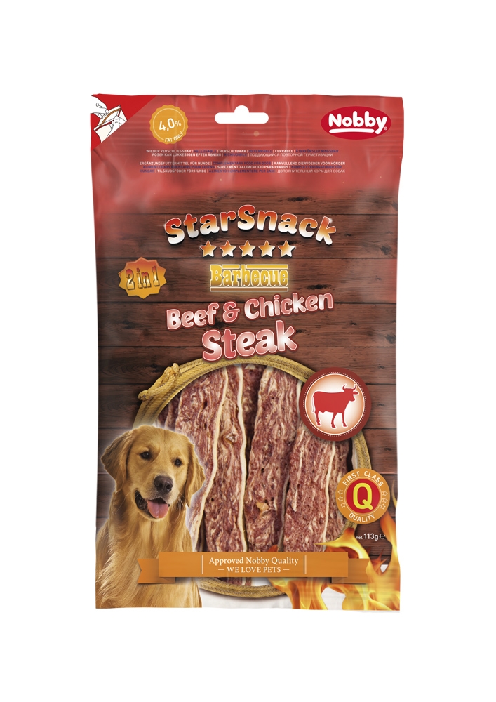 Snack de cão com sabor a vaca e galinha