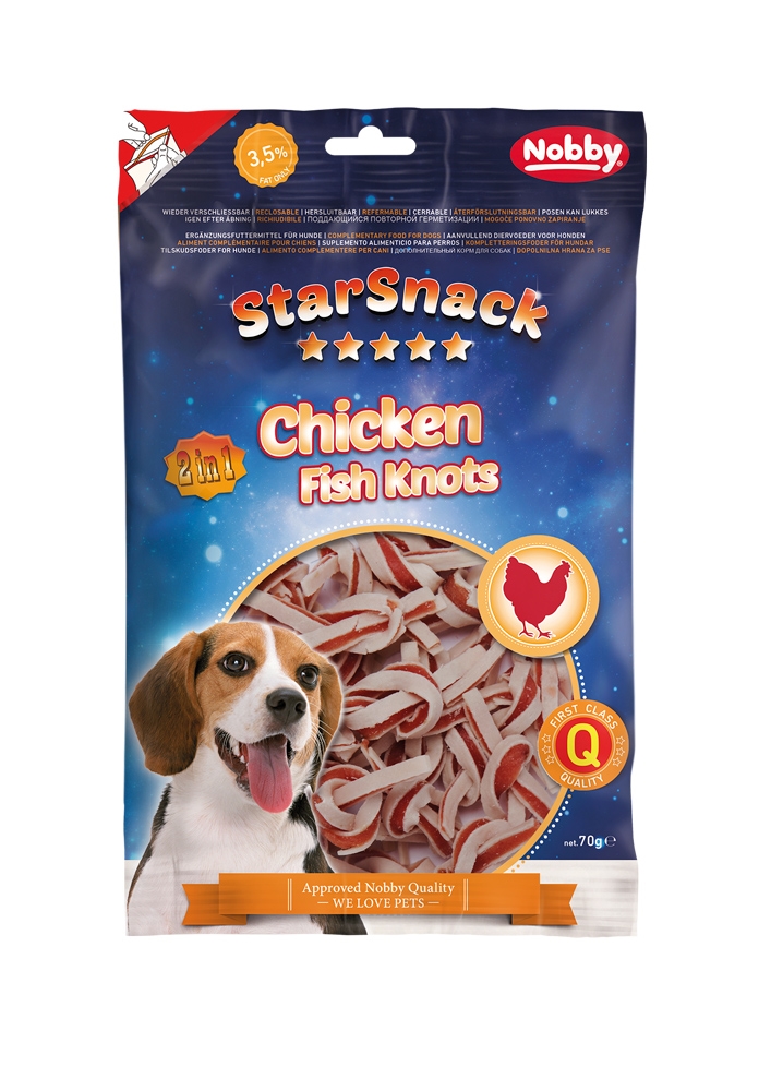 Snack nós com sabor a galinha e peixe
