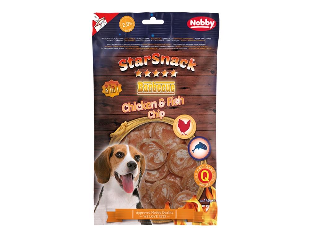 Snack de barbecue de galinha e peixe